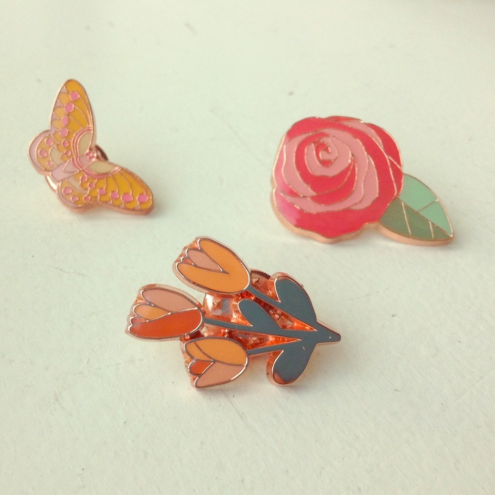 Floral enamel pins